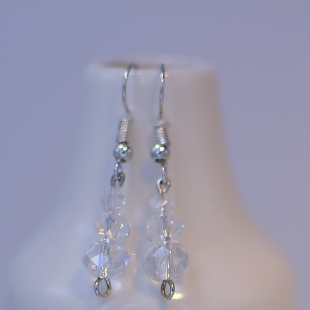 Clear and Sterling Silver Beaded Dangle Earrings — Handmade